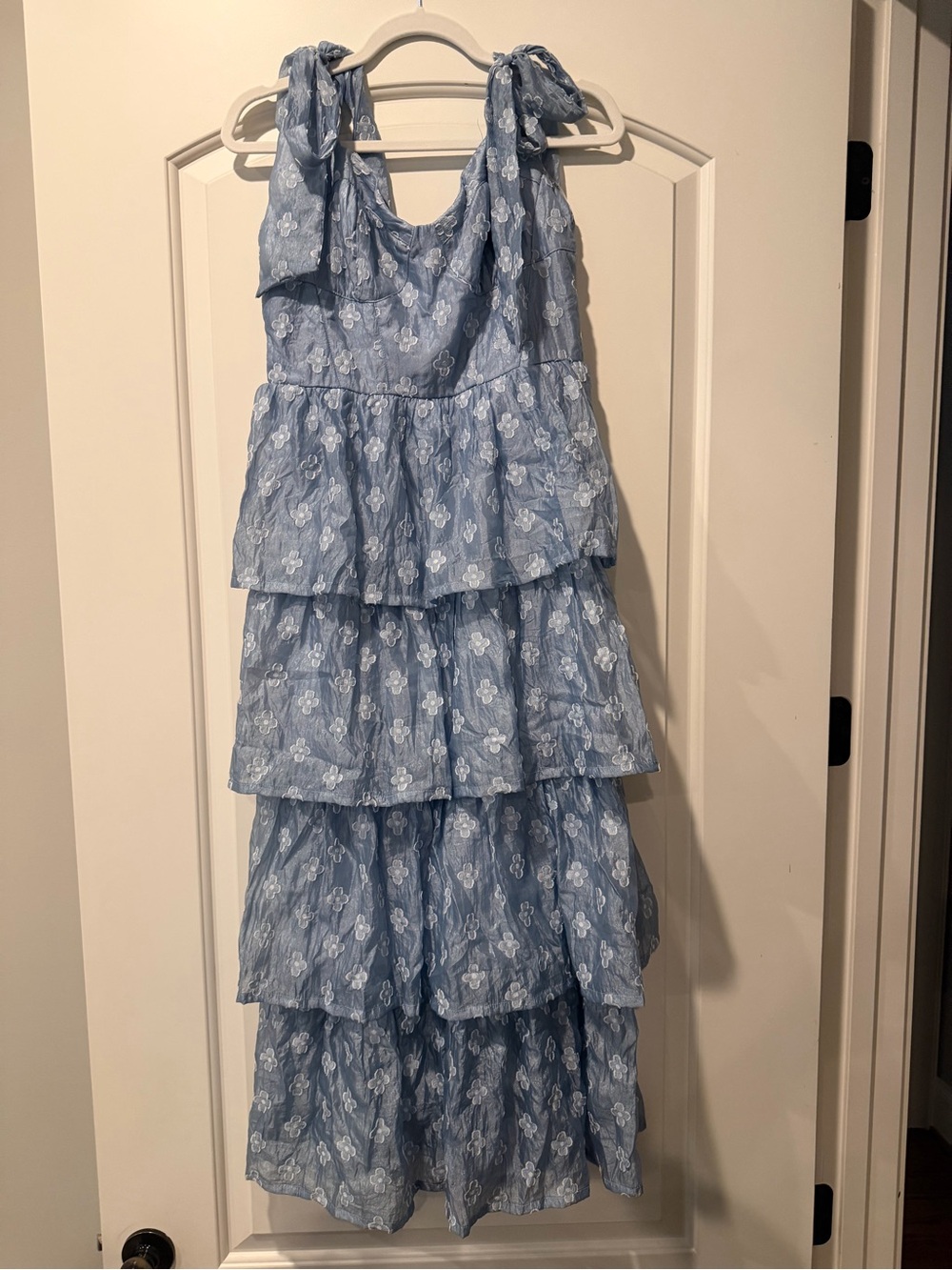 Lulu's Light Blue Tiered Floral Tie-Shoulder Dress